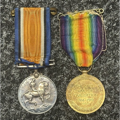 5020 - WW1 British War Medal and Victory Medal to 92526 Pte E Bonsall, Notts & Derby Regt. Complete with ri... 