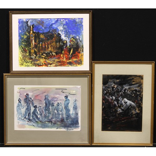 387 - Thomas O'Donnell (1944-2020) 
London Crowd 
signed, dated 1992, mixed media, 27.5cm x 40cm; others s... 