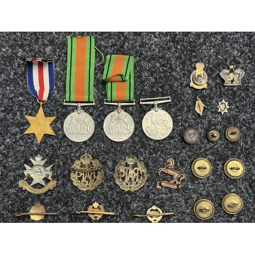 5027 - WW2 British Medals: Defence Medal x 2, War Medal, France & Germany Star. Along with Notts & Derbys a... 