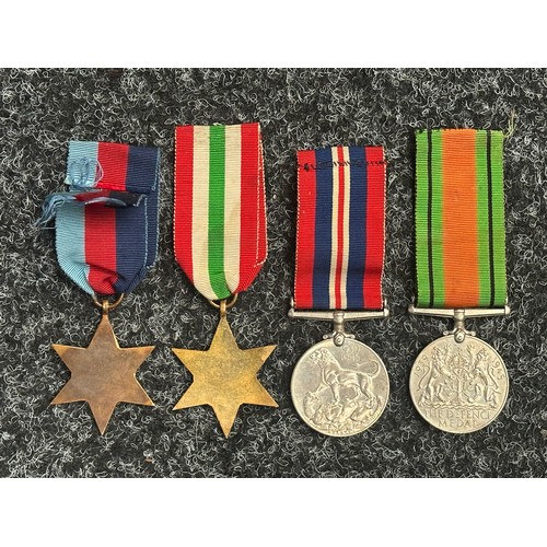 5028 - WW2 British 1939-45 Star, Italy Star, War Medal and Defence Medal. Complete with original ribbons.