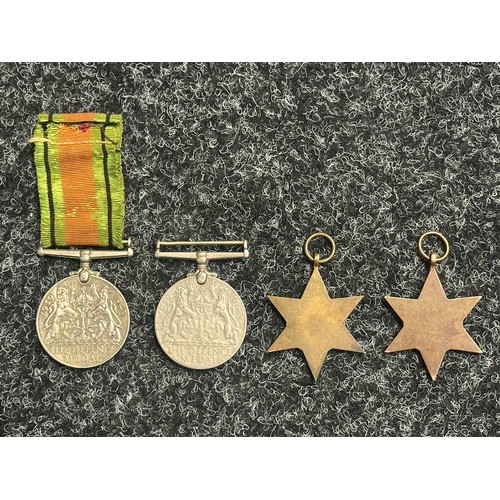 5031 - WW2 British Africa Star, Burma Star, Defence Medals x 2. Three are without ribbons. (4)