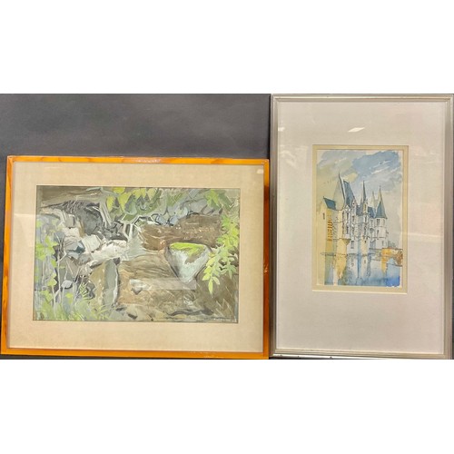 395 - Roger Bliss (20th century), Waterfall, signed, dated 1971, watercolour, 32cm x 50cm; Douglas H. Smit... 