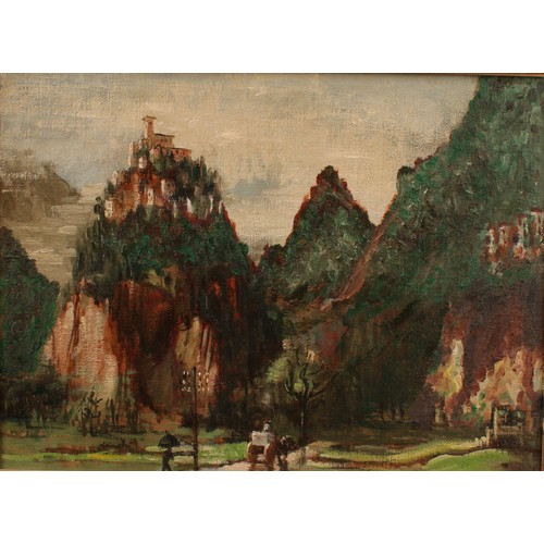 403 - Italian School (19th century) 
Horse and Cart with Alps Behind 
unsigned, oil on board, 27cm x 38cm