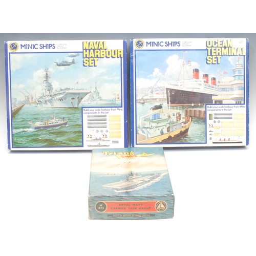 408 - Triang Rovex Minic Ships - Naval Harbour set, no M906. Ocean Terminal set, M902, and M893 Royal Navy... 