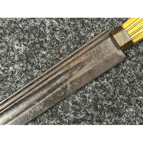 5072 - Sword with curved double fullered blade 700mm in length. Married to a fluted Bone grip with Crown an... 