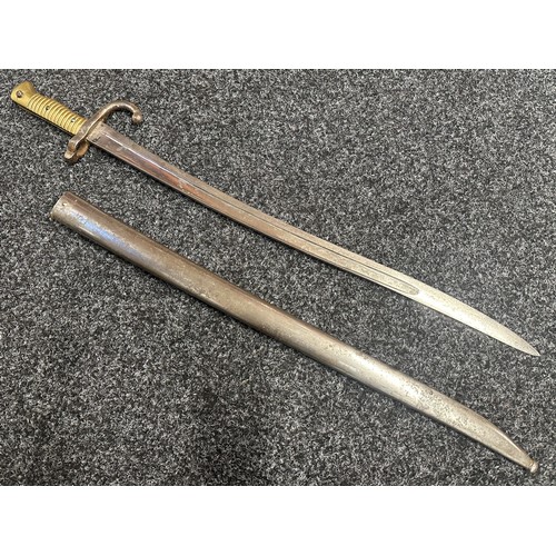 5076 - French Chassepot M1866 Pattern Bayonet with single edged fullered balde 570mm in length, spine of bl... 