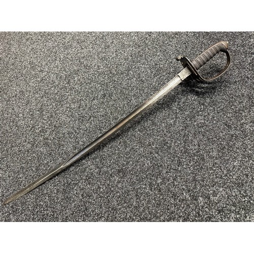 5077 - Victorian Light Infantry Officers Sword with single edged fullered etched blade 795mm in length. Pro... 