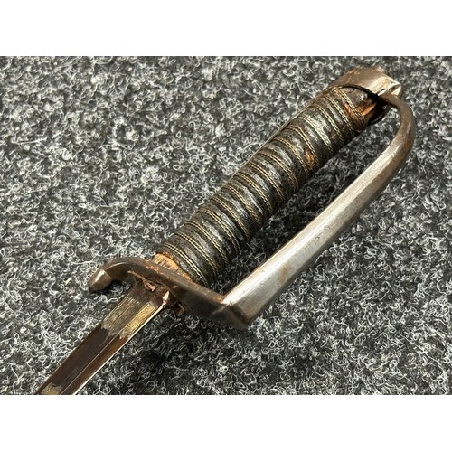 5098 - Georgian Officers Sword with curved fullered blade with engraved blued and gilded decoration 820mm i... 