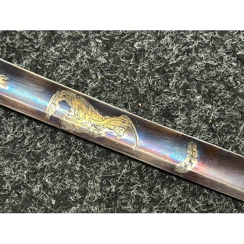 5098 - Georgian Officers Sword with curved fullered blade with engraved blued and gilded decoration 820mm i... 