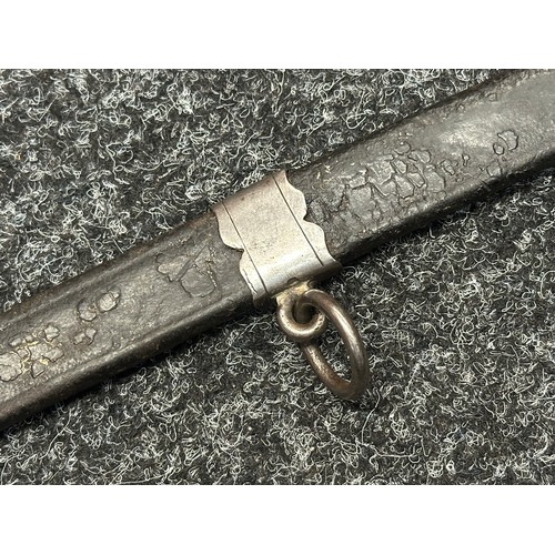 5098 - Georgian Officers Sword with curved fullered blade with engraved blued and gilded decoration 820mm i... 