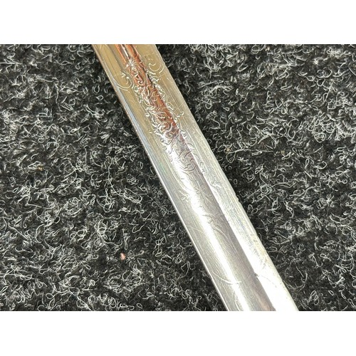 5100 - Victorian Officers Sword with plated fullered single edged blade 820mm in length, etched 