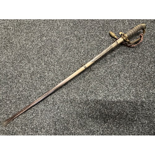 5100 - Victorian Officers Sword with plated fullered single edged blade 820mm in length, etched 