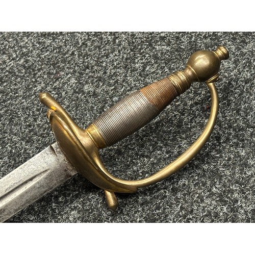 5105 - British Georgian Officers Sword with double edged fullered blade 815mm in length with engraved decor... 