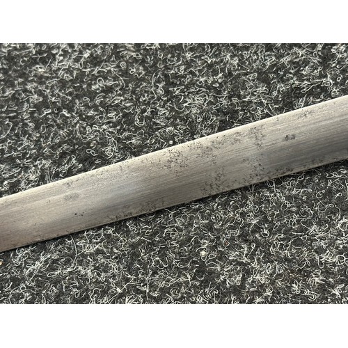 5105 - British Georgian Officers Sword with double edged fullered blade 815mm in length with engraved decor... 