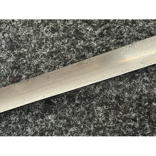 5105 - British Georgian Officers Sword with double edged fullered blade 815mm in length with engraved decor... 