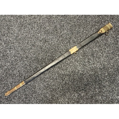 5105 - British Georgian Officers Sword with double edged fullered blade 815mm in length with engraved decor... 