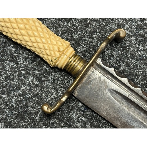 5110 - Dagger with 261mm long fullered and fluted blade. No markings. Brass crossguard. Turned Bone grip. O... 