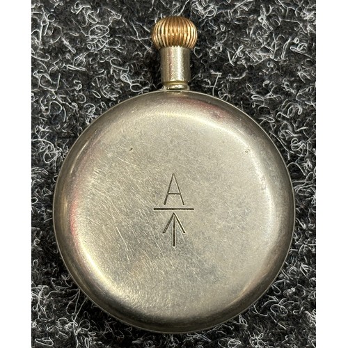 5122 - WW1 British Royal Flying Corps Doxa Pocket Watch with black enamel dial with Arabic Numerals, separa... 