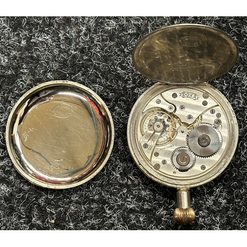 5122 - WW1 British Royal Flying Corps Doxa Pocket Watch with black enamel dial with Arabic Numerals, separa... 