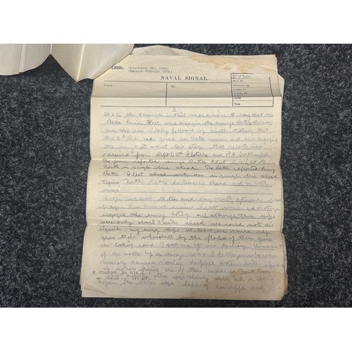 5123 - WW1 British Royal Navy Hand Written Account of the Battle of Jutland, 1916. Written in pencil on Nav... 