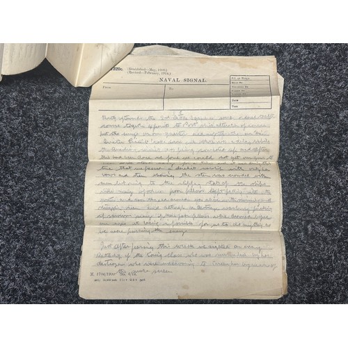 5123 - WW1 British Royal Navy Hand Written Account of the Battle of Jutland, 1916. Written in pencil on Nav... 