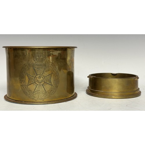 5124 - WW1 British Trench Art Tobacco Jar made from a German Shell Case and engraved with the Rifles Brigad... 