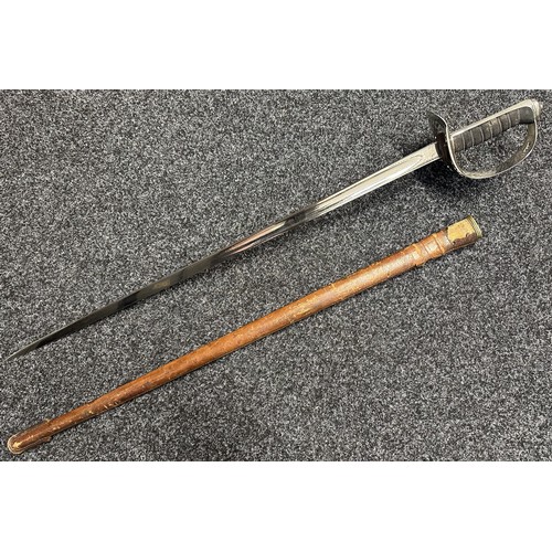 5131 - WW1 British Officers 1897 Pattern Sword with chrome plated, etched GRV, single edged fullered blade ... 