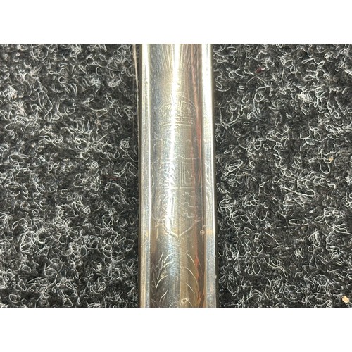 5131 - WW1 British Officers 1897 Pattern Sword with chrome plated, etched GRV, single edged fullered blade ... 