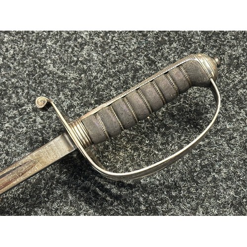 5132 - WW1 British Light Infantry Officers Sword with single edged fullered blade 830mm in length with etch... 