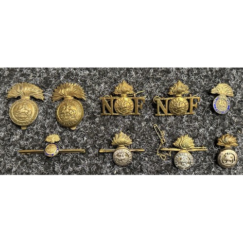 5137 - WW1 / Interwar years Northumberland Fusiliers Cap Badges, Brass Shoulder Titles, Sweetheart badges, ... 