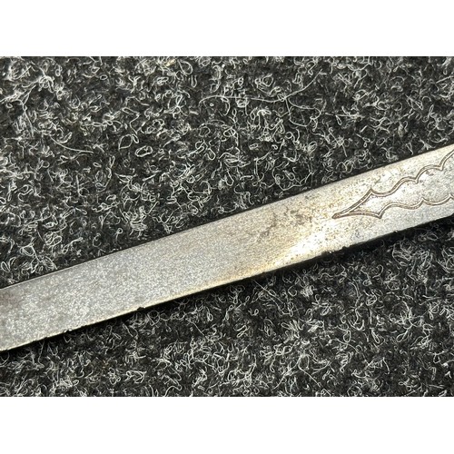 5141 - WW1 British Officers Presentation Sword with single edged fullered blade with etched dedication 