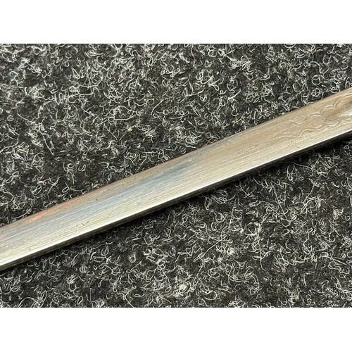 5145 - WW1 GRV Scots Guards Officers Sword with fullered etched plated blade with initial 