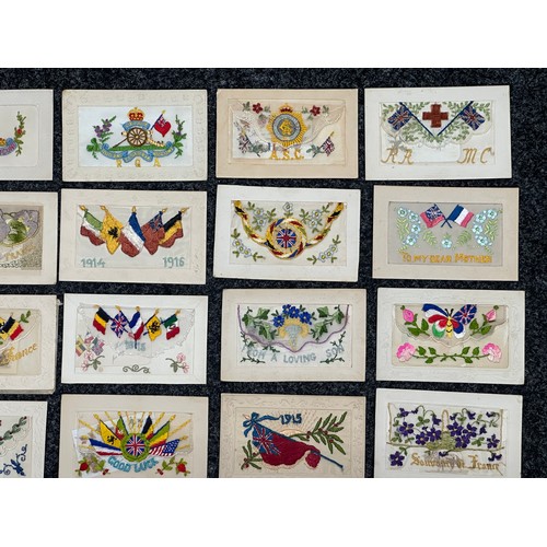 5150 - WW1 British Silk Postcard collection comprising of over 50 cards, some with messages written on the ... 