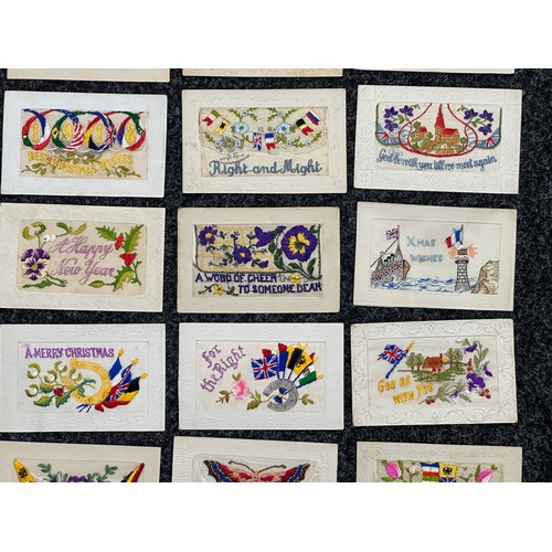 5150 - WW1 British Silk Postcard collection comprising of over 50 cards, some with messages written on the ... 