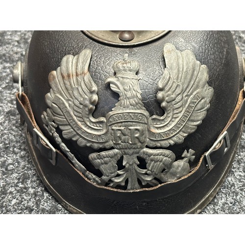 5163 - WW1 Imperial German Pickelhaube Helmet complete with Prussian Helmet plate. Original chinstrap. Late... 