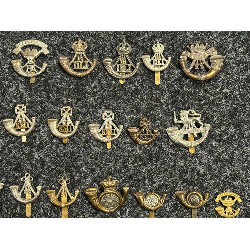 5176 - Collection of British Light Infantry Regiment Cap Badges, collar dogs and Sweetheart badges to inclu... 