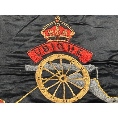 5182 - WW2 British Royal Artillery Sweetheart Embroidery in coloured silks. Approx. size 60cm x 52cm.