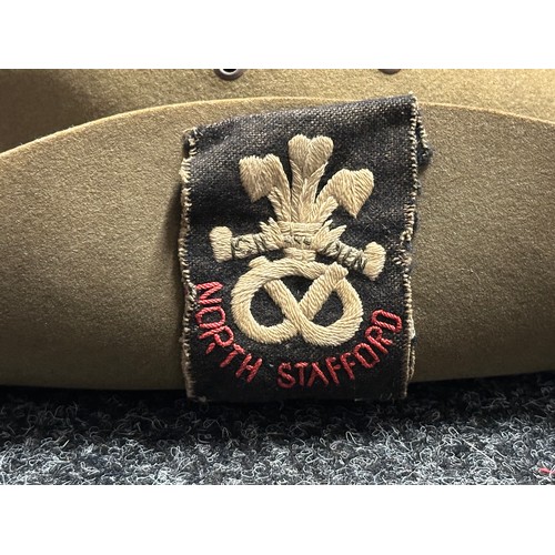 5188 - WW2 British North Stafford Regiment Slouch Hat. Complete with brown leather sweatband and black leat... 