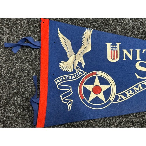 5192 - WW2 USAAF Pennant for United States Army Air Forces in Australia. Printed blue felt. Size 265mm x 64... 