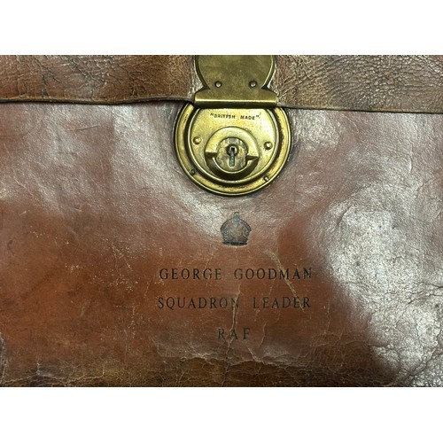 5193 - WW2 British RAF Leather Briefcase impressed markings of Kings Crown and 