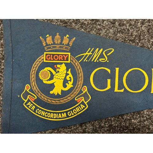 5218 - WW2 British HMS Glory Pennant in printed felt, 460mm in length, possible Australian made and booklet... 