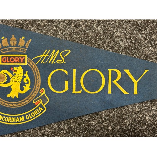 5218 - WW2 British HMS Glory Pennant in printed felt, 460mm in length, possible Australian made and booklet... 