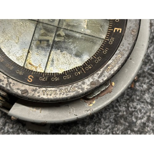 5222 - WW2 British RAF P8M Aircraft Compass Serial No. 158949. Original grey paint. Working order.