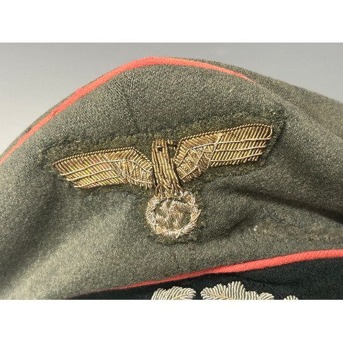 5245 - WW2 Third Reich Heer Panzer Officers Schirmutze Cap. Hand embroidered bullion wire eagle and wreathe... 