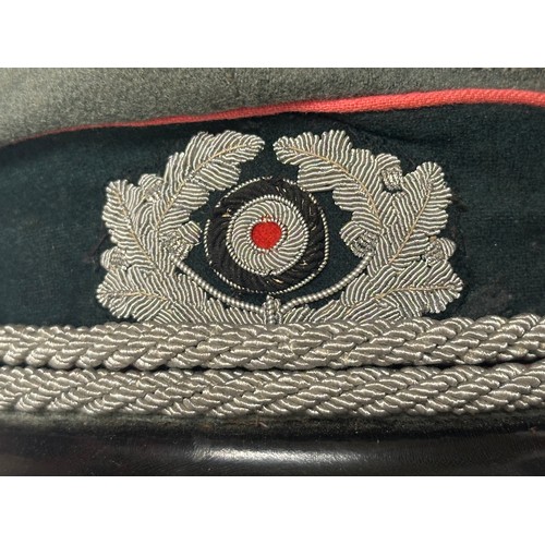 5245 - WW2 Third Reich Heer Panzer Officers Schirmutze Cap. Hand embroidered bullion wire eagle and wreathe... 