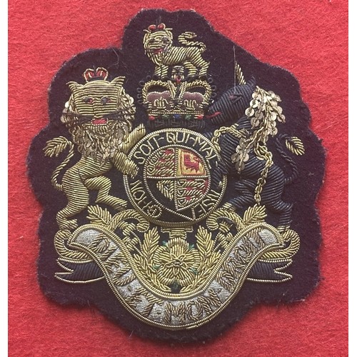 5270 - Display Board of British Army Guards Regiments RSM's rank insignias in both wool and wire bullion, G... 