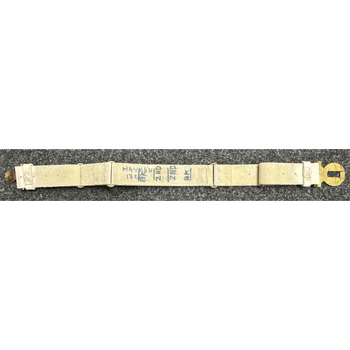 5281 - Post War British Army Full Dress White Leather Belt with brass Scots Guards Buckle.