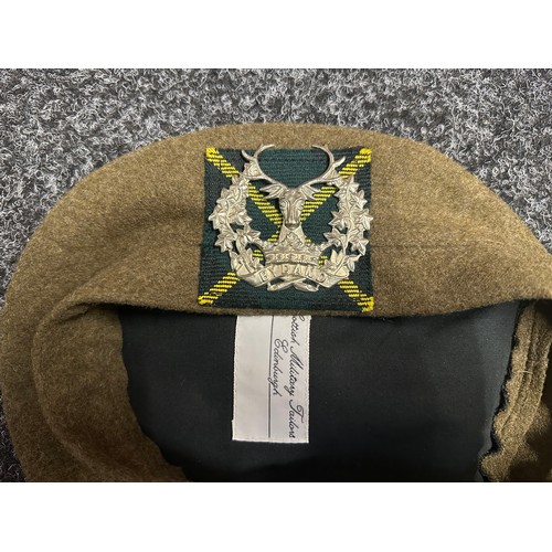 5291 - Two Scottish Glenngarys, no cap badges and a Gordon Highlanders Balmoral Bonnet maker marked 