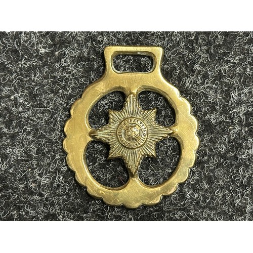 5298 - Three Brass Regimental Horse Brasses for KRRC, Irish Guards and 3rd Carabiniers each approx. 70mm in... 