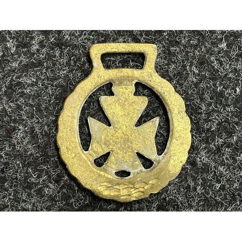 5298 - Three Brass Regimental Horse Brasses for KRRC, Irish Guards and 3rd Carabiniers each approx. 70mm in... 